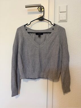 Forever 21 Light Gray V-Neck Ribbed Knit Sweater
